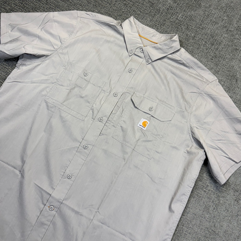 Carhartt Force Shirt Mens 2XL Gray Relaxed Fit Short Sleeve Button Down